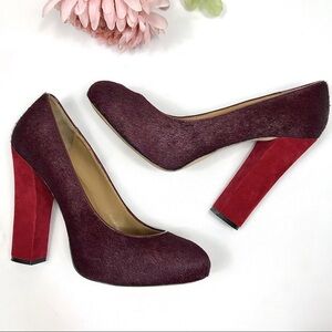 Ann Taylor Block Heel Fuzzy Purple + Red Suede
